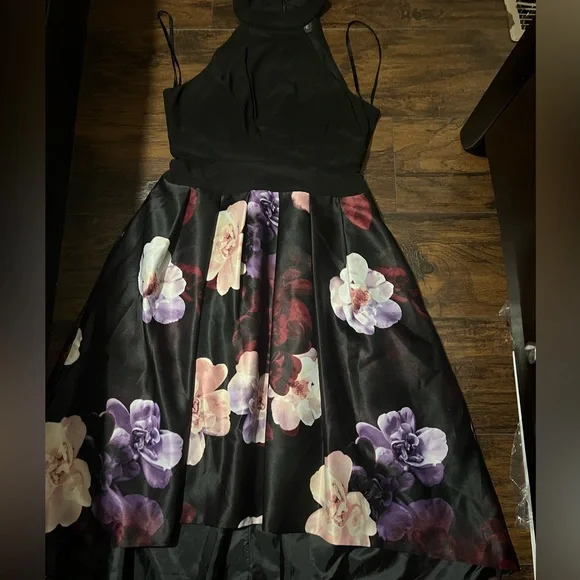 Xscape Dresses Xscape Floral Highlow Black Cocktail Dress